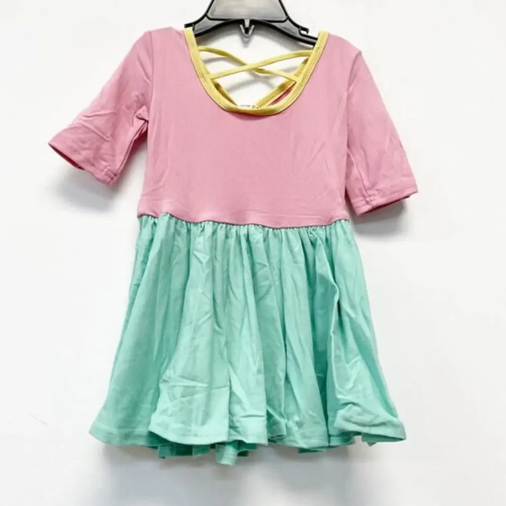 Dot Dot Smile Girls Pink & Green Ballerina‎ Short Sleeve Dress Size 12-24m